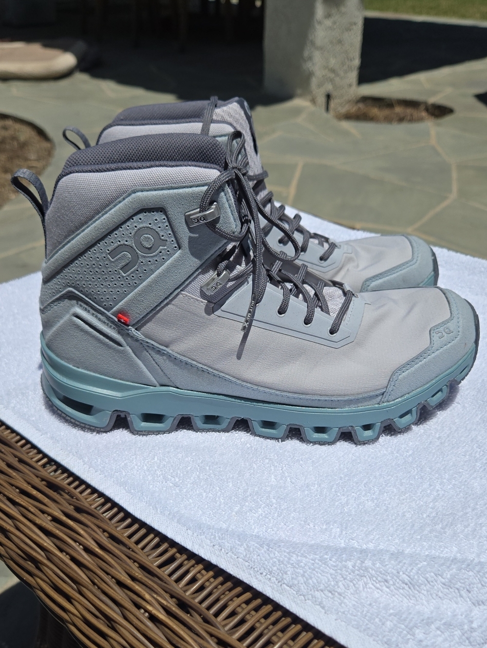 On Cloudrock Waterproof Mid-Top Trail Shoes — Light Gray/Teal
